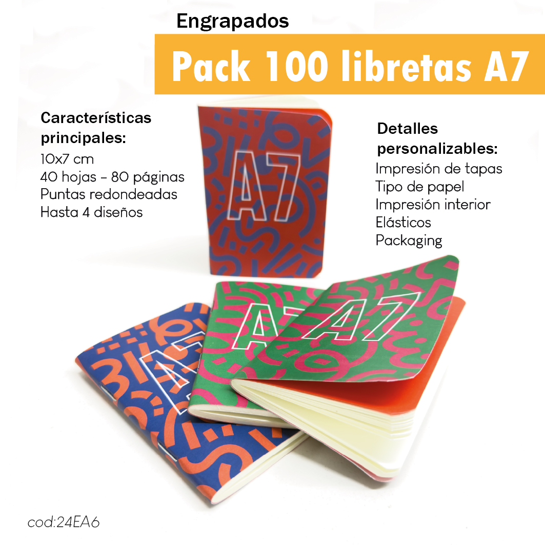 Pack 100 libretas engrapadas A7