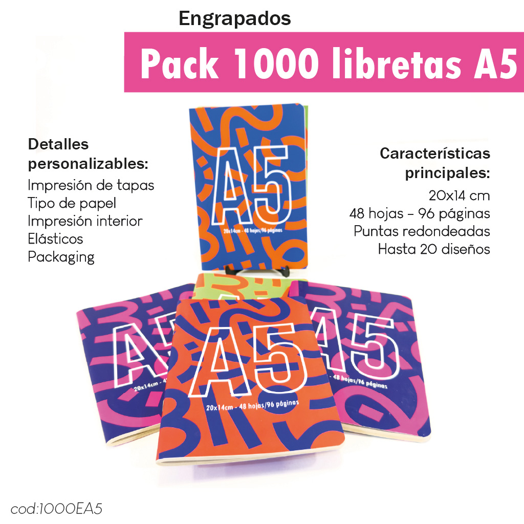 Pack 1000 Libretas engrapadas A5