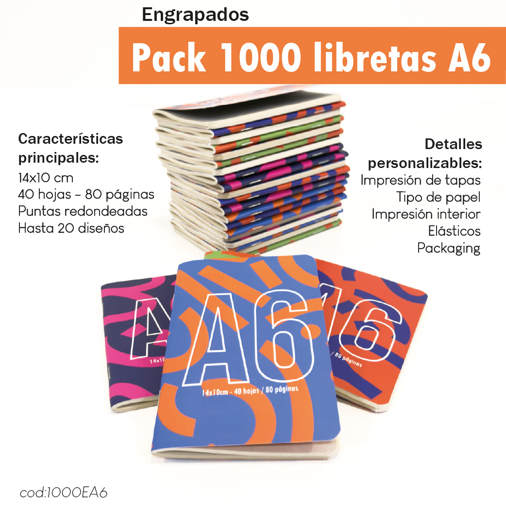 Pack 1000 Libretas engrapadas A6