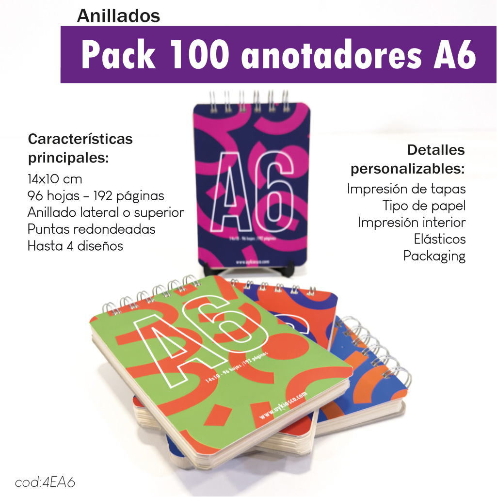 Pack 100 anotadores anillados A6