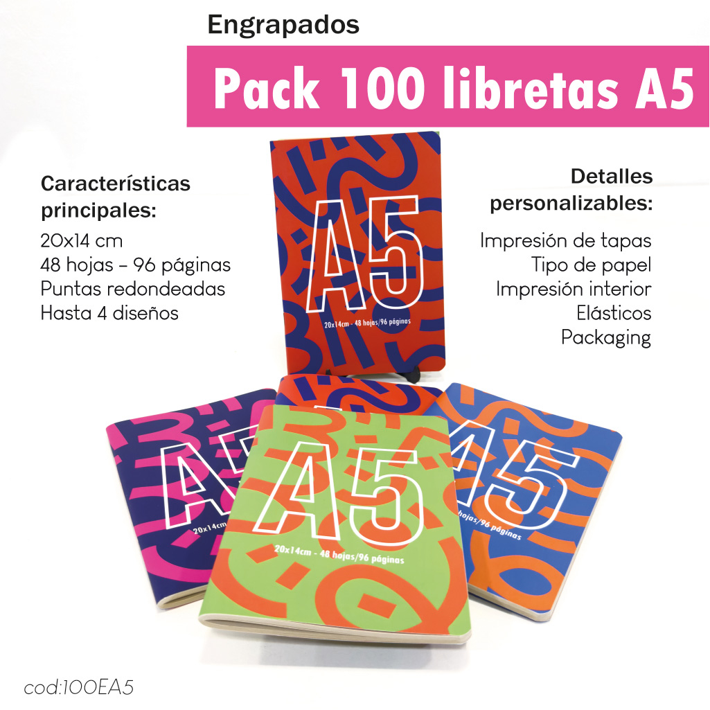 Pack 100 Libretas engrapadas A5