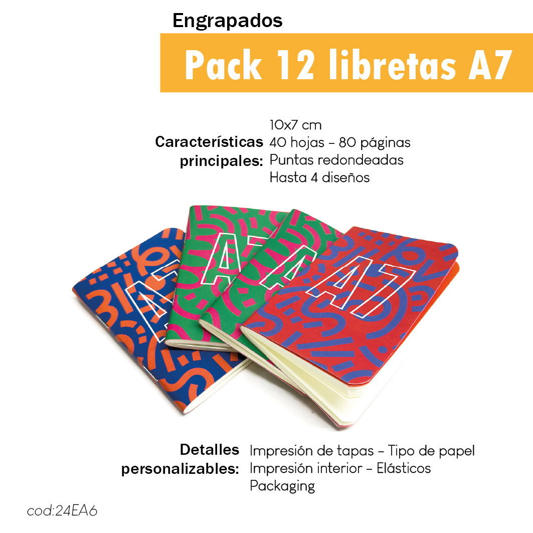 Pack 12 libretas engrapadas A7