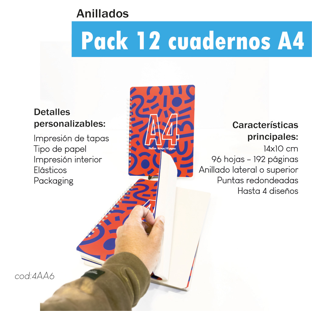 Pack 12 cuadernos anillados A4