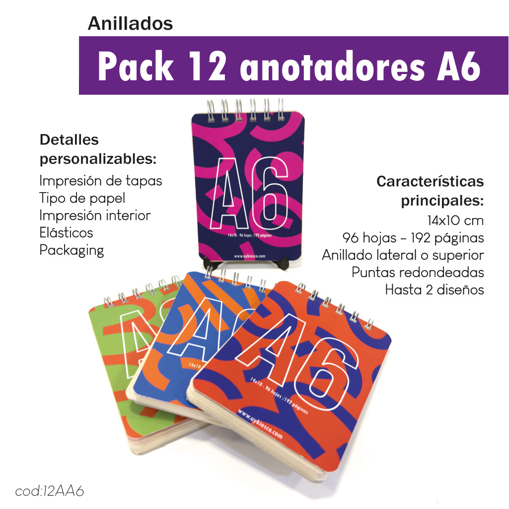 Pack 12 anotadores anillados A6