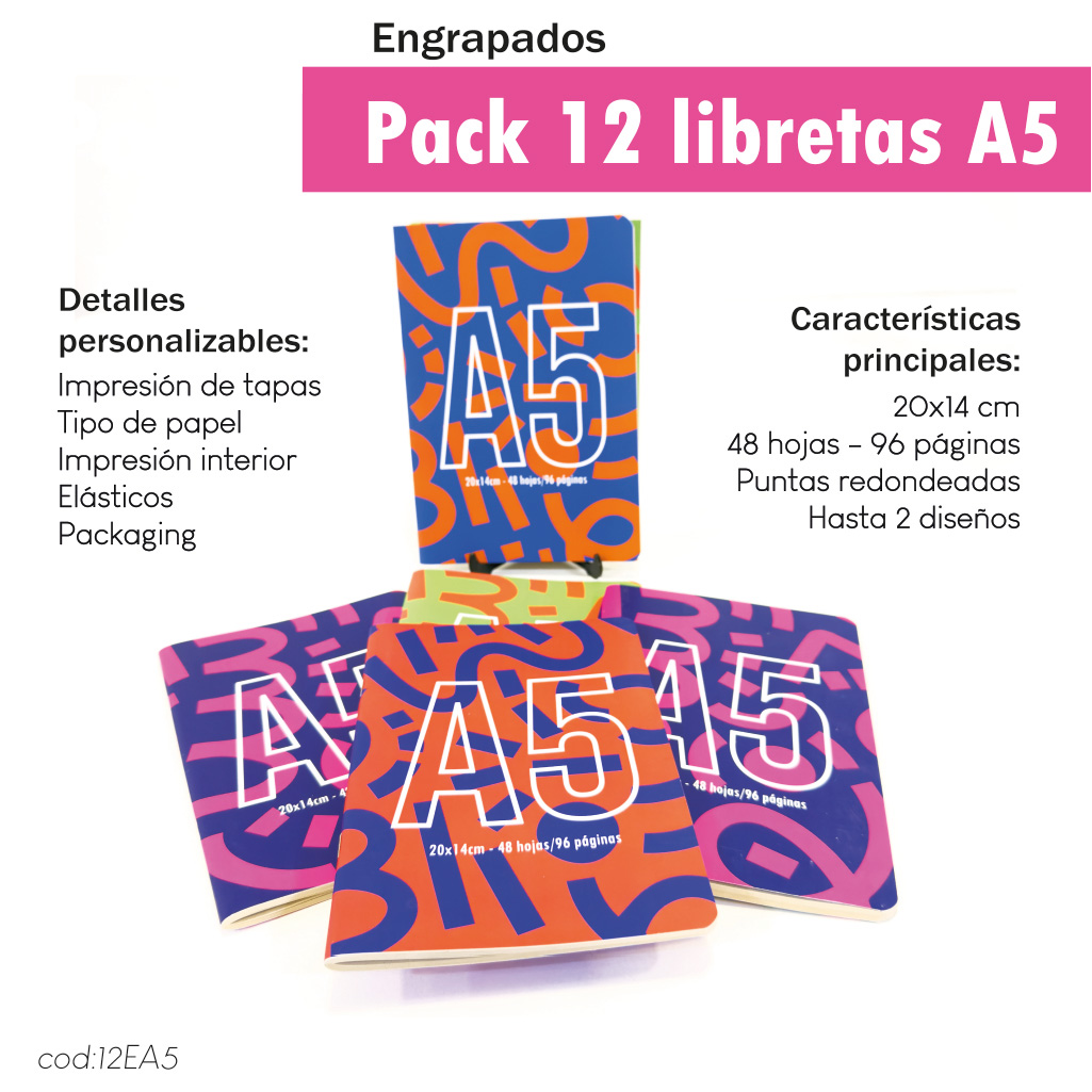 Pack 12 Libretas engrapadas A5