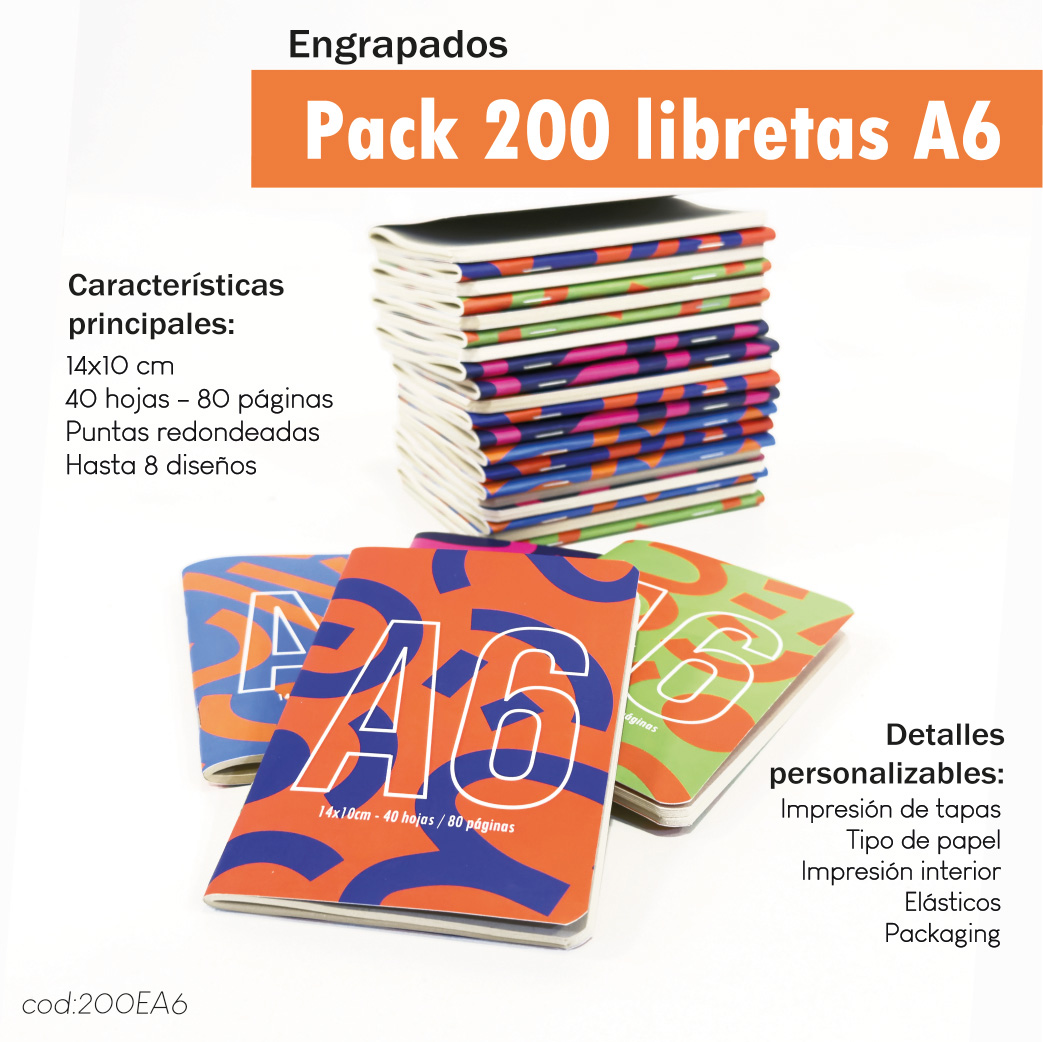 Pack 200 Libretas engrapadas A6