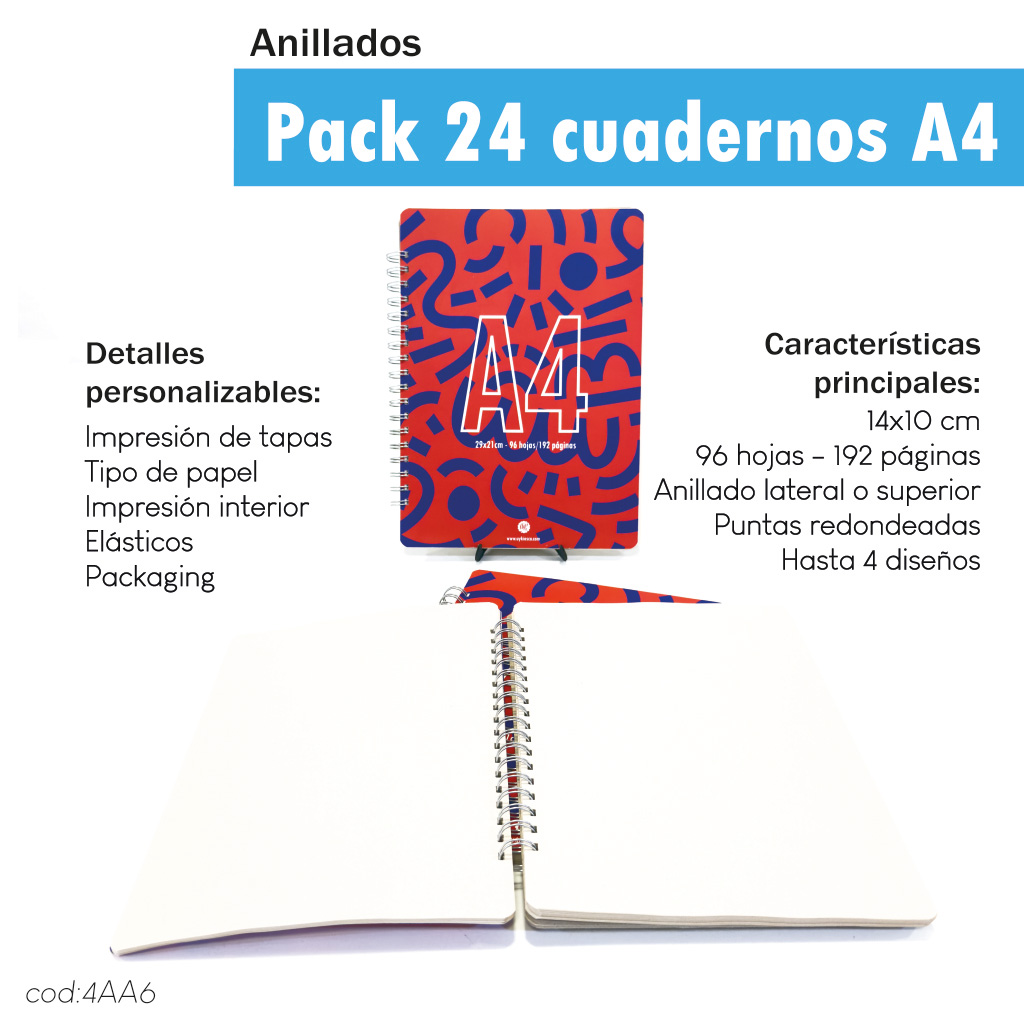 Pack 24 cuadernos anillados A4