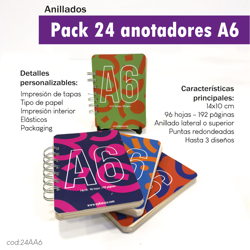 Pack 24 anotadores anillados A6
