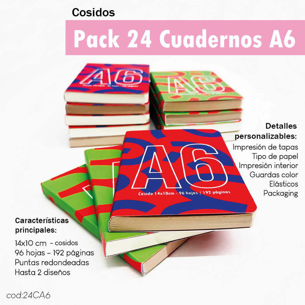 Pack 24 cuadernos cosidos A6