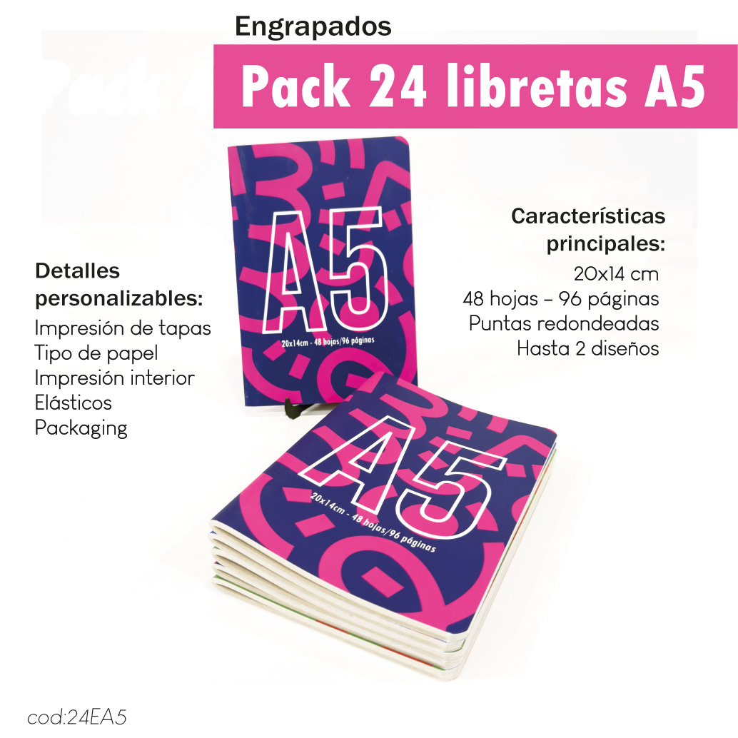 Pack 24 libretas engrapadas A5