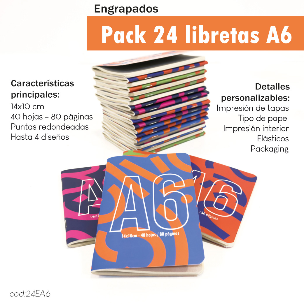 Pack 24 libretas engrapadas A6
