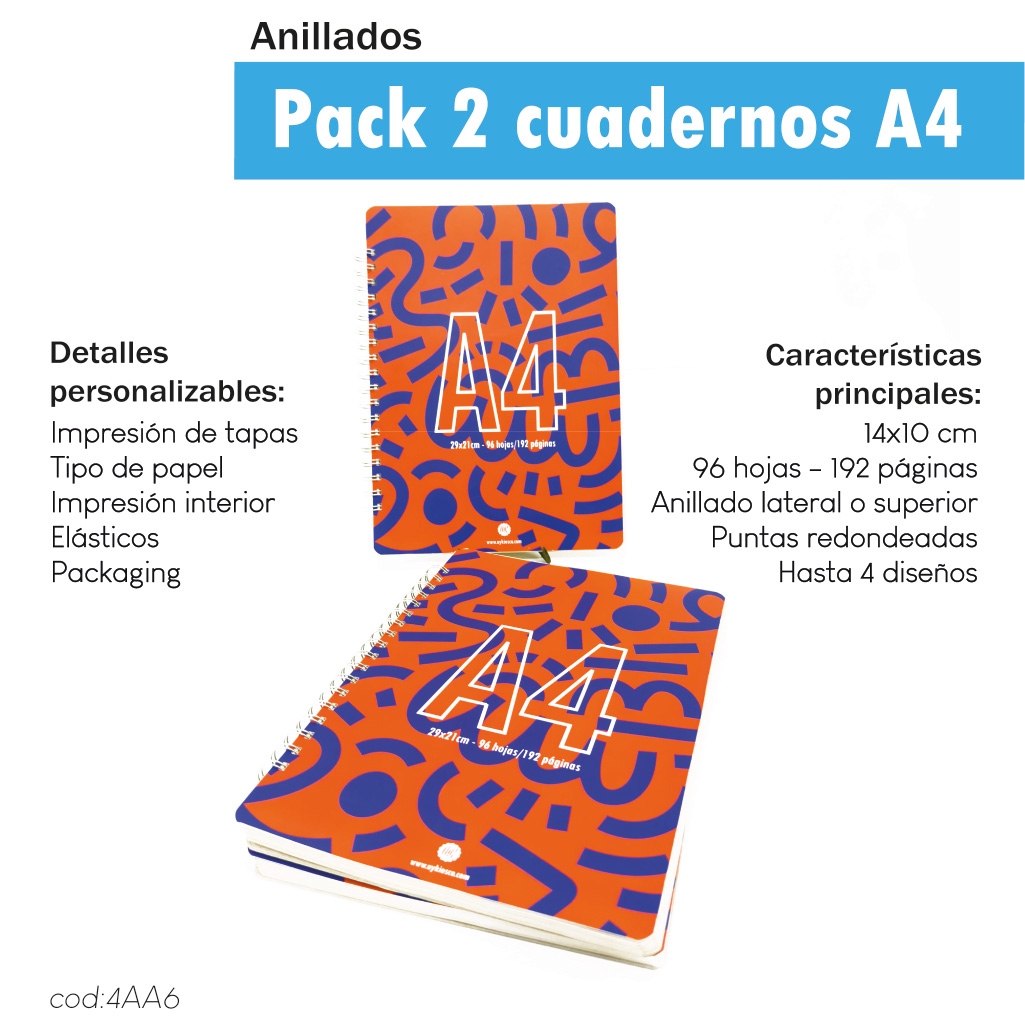 Pack 2 cuadernos anillados A4