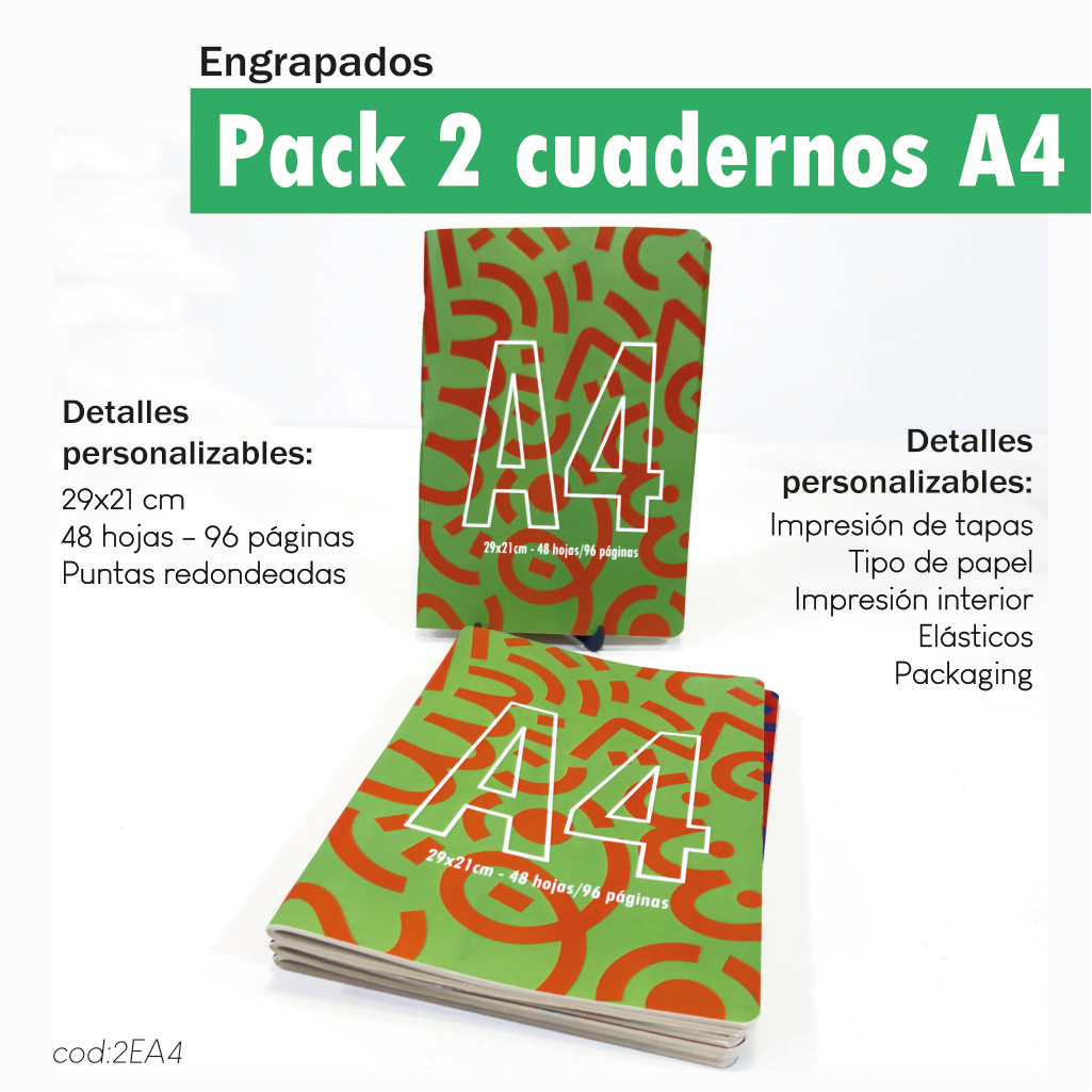 Pack 2 cuadernos engrapados A4