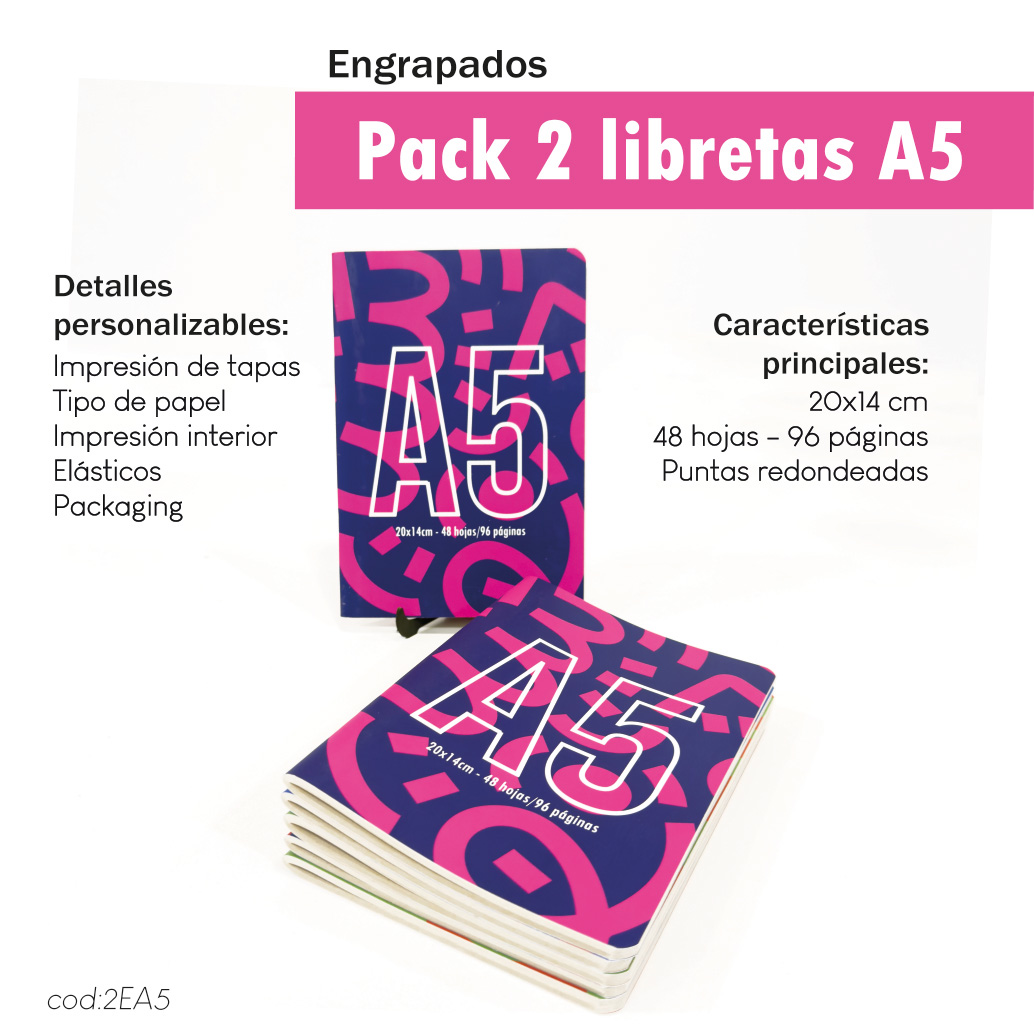Pack 2 libretas engrapadas A5