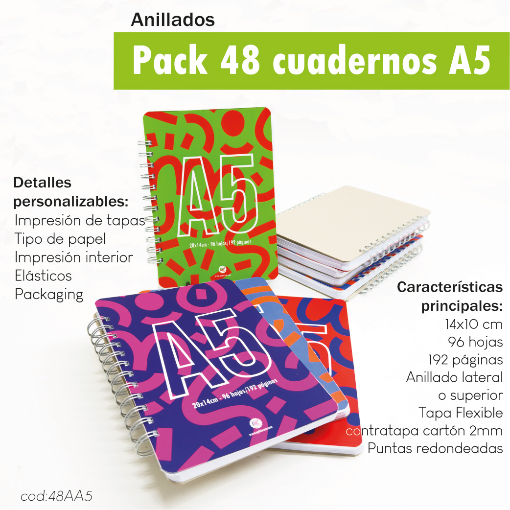 Pack 48 cuadernos anillados A5