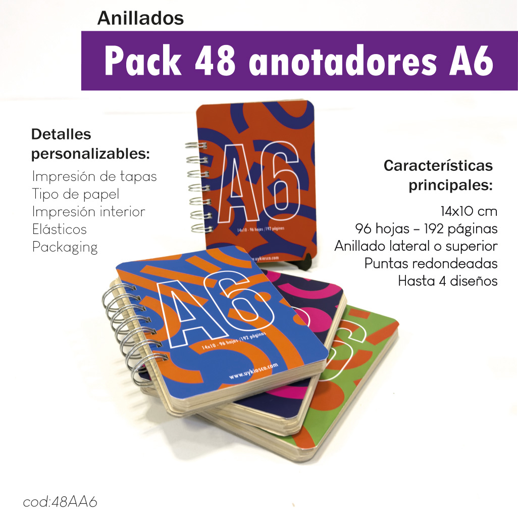 Pack 48 anotadores anillados A6