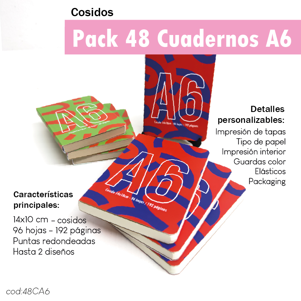 Pack 48 cuadernos cosidos A6