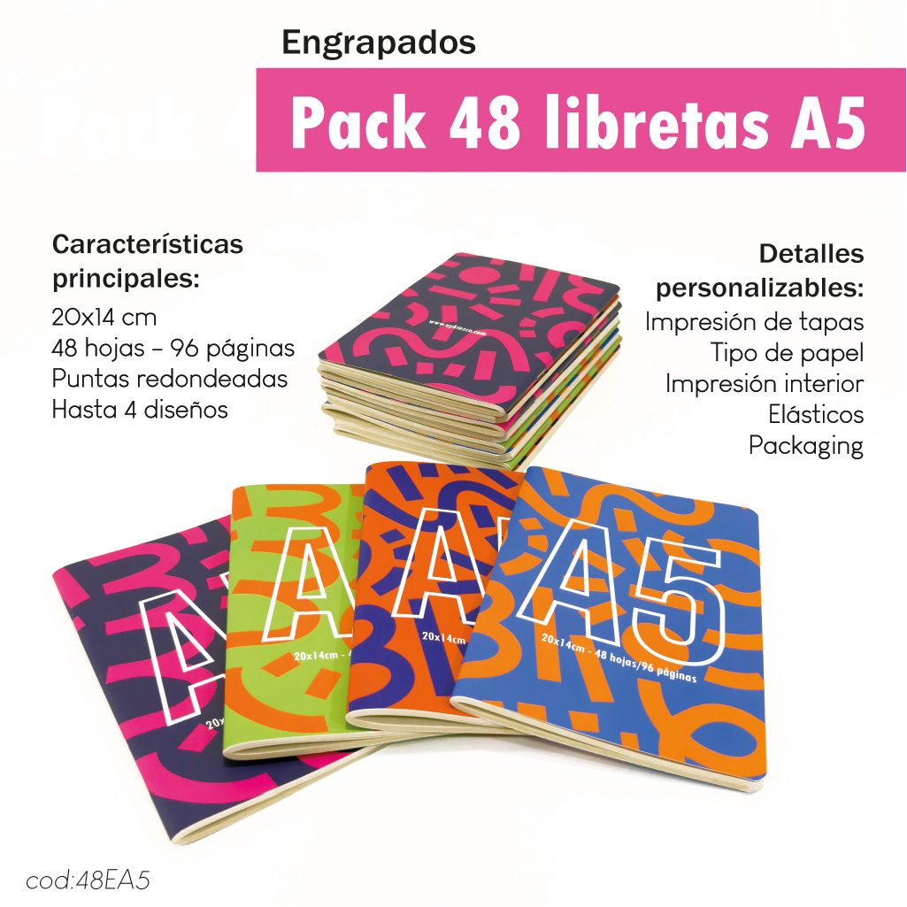 Pack 48 libretas engrapadas A5