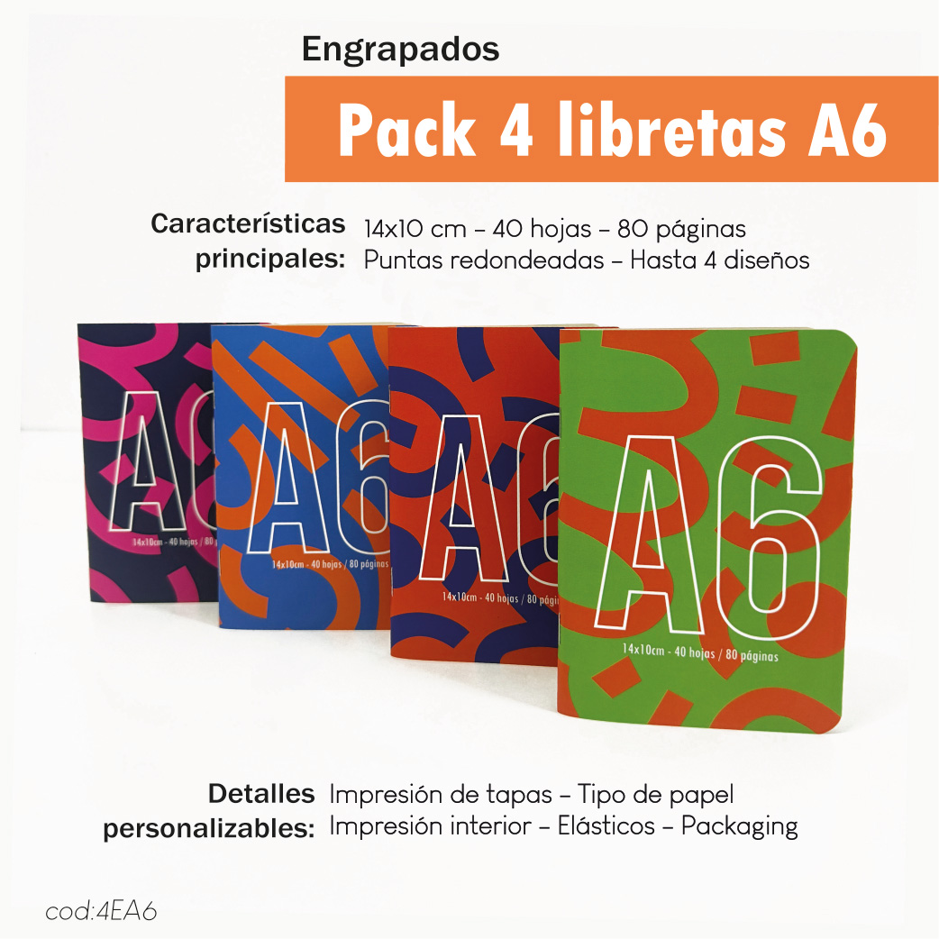 pack 4 libretas engrapadas A6