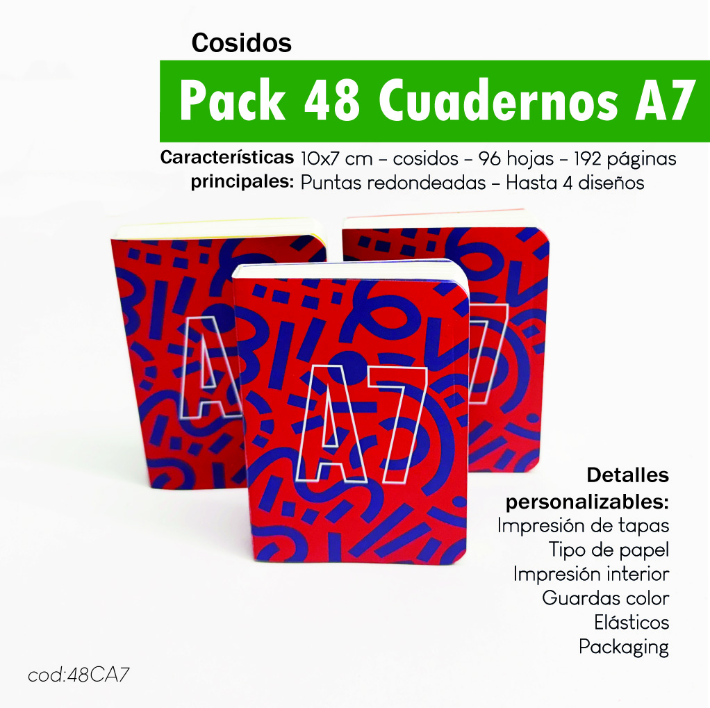 Pack 48 cuadernos cosidos A7
